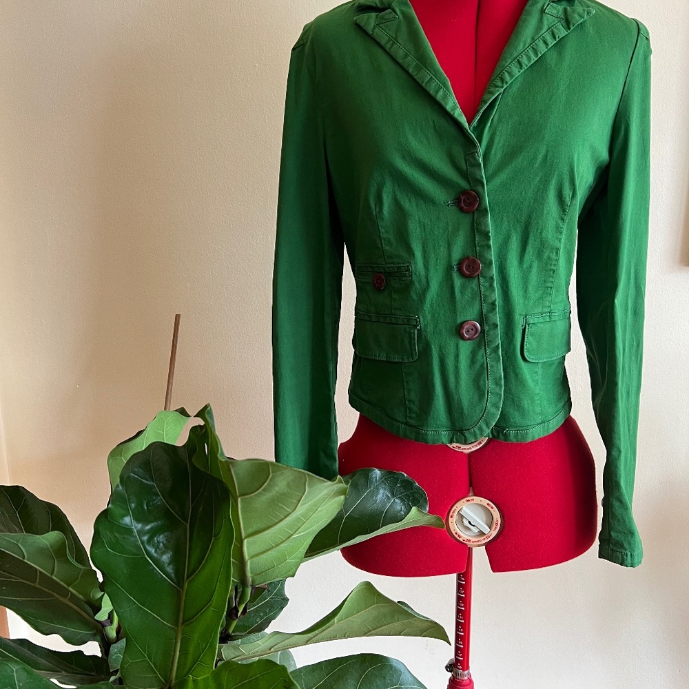 Green Anthropology cotton twill jacket with spandex